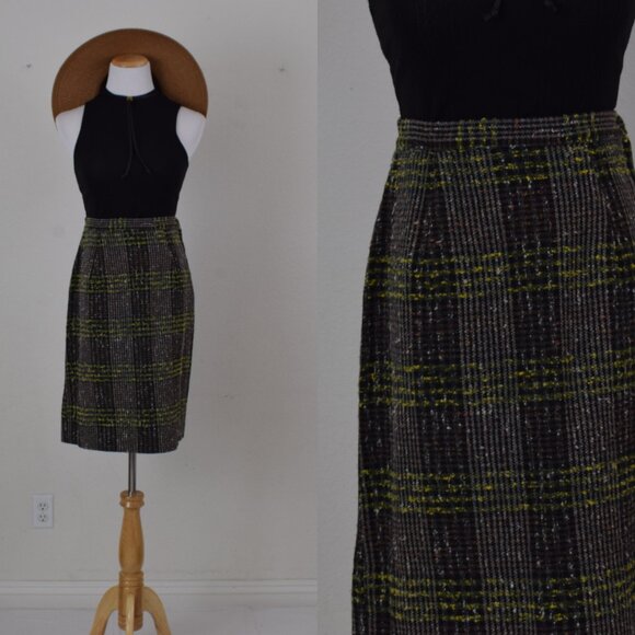 Vintage 70s Plaid Tweed skirt |‎ 26 waist - Picture 1 of 7